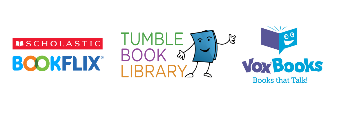 bookflix logo, tumblebook library logo, voxbooks logo