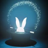 Magician's hat with a white bunny emerging from it