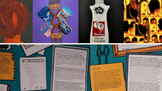 art collage of library exhibits