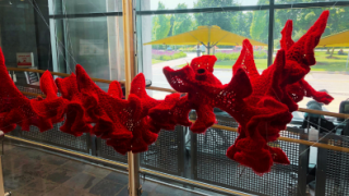 red weaved yarn in form of art